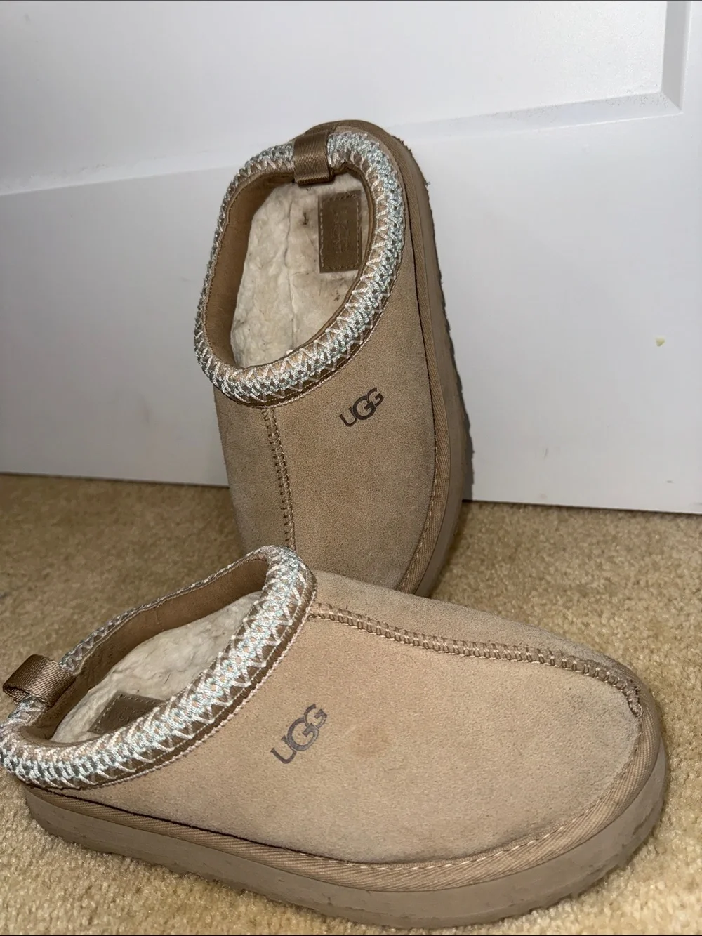 UGG Kids Tan Suede Slip-On Clog with Trim